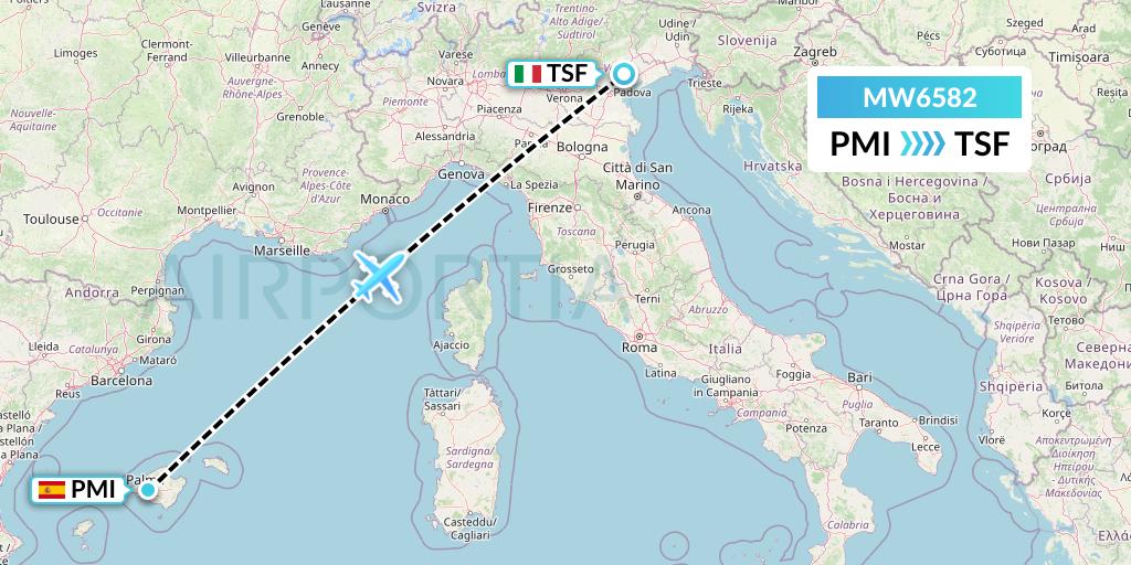 MW6582 Mokulele Flight Service Flight Map: Palma de Mallorca to Treviso