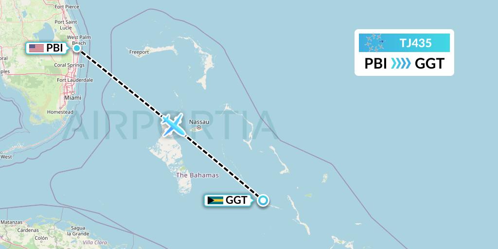 TJ435 Tradewind Aviation Flight Map: West Palm Beach to George Town