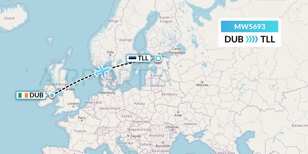 MW5693 Mokulele Flight Service Flight Map: Dublin to Tallinn