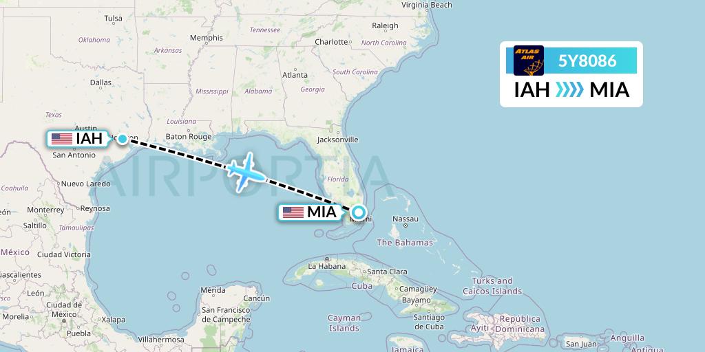 5Y8086 Atlas Air Flight Map: Houston to Miami