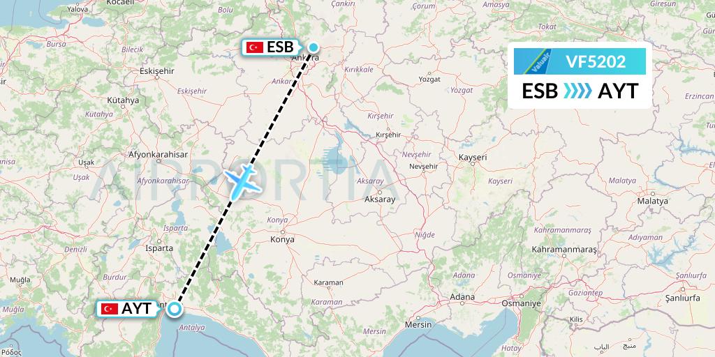 VF5202 ValuAir Flight Map: Ankara to Antalya