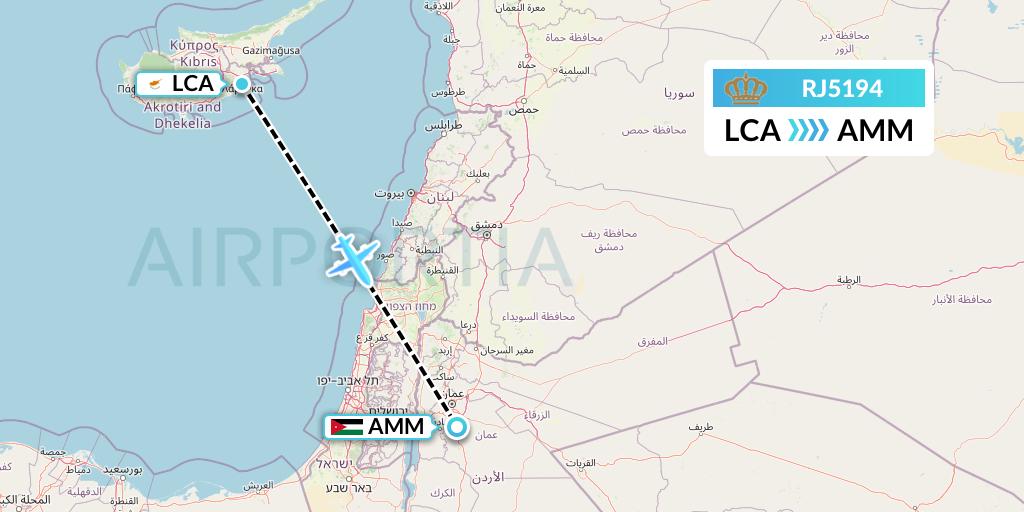 RJ5194 Royal Jordanian Flight Map: Larnaca to Amman