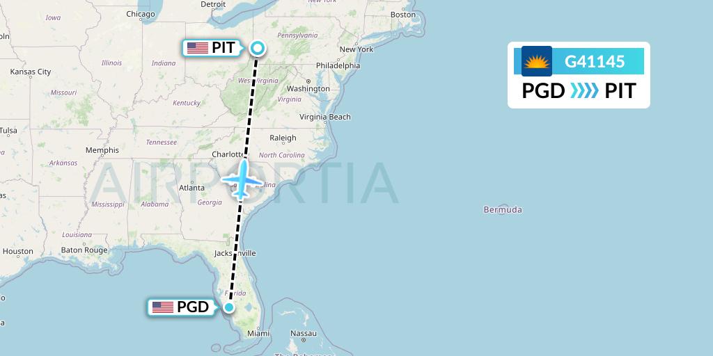 G41145 Allegiant Air Flight Map: Punta Gorda to Pittsburgh
