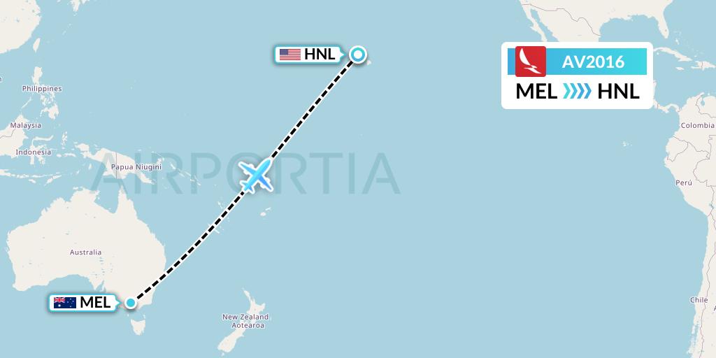 AV2016 Avianca Flight Map: Melbourne to Honolulu
