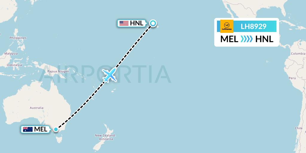LH8929 Lufthansa Flight Map: Melbourne to Honolulu
