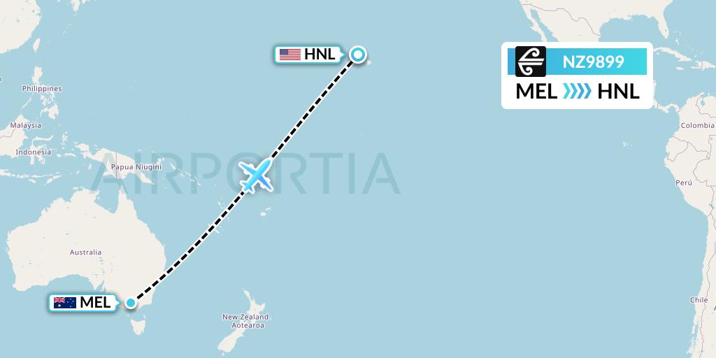 NZ9899 Air New Zealand Flight Map: Melbourne to Honolulu