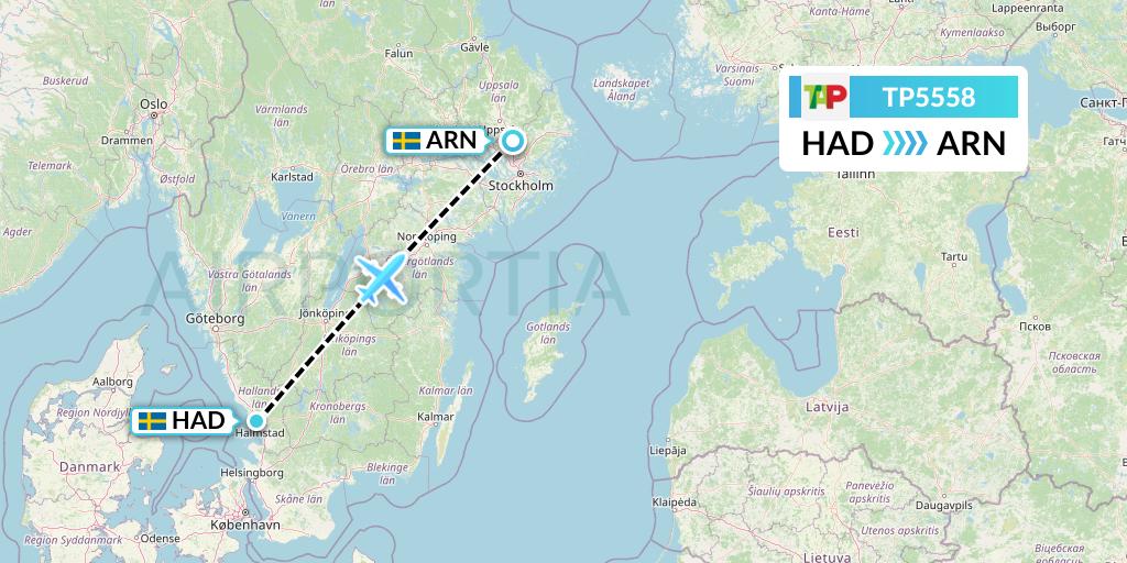TP5558 TAP Portugal Flight Map: Halmstad to Stockholm