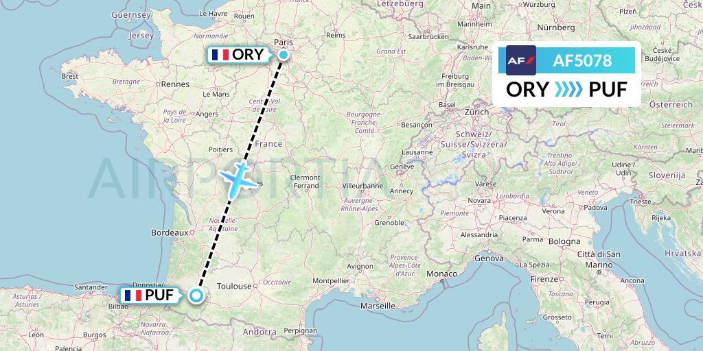 AF5078 Air France Flight Map: Paris to Pau