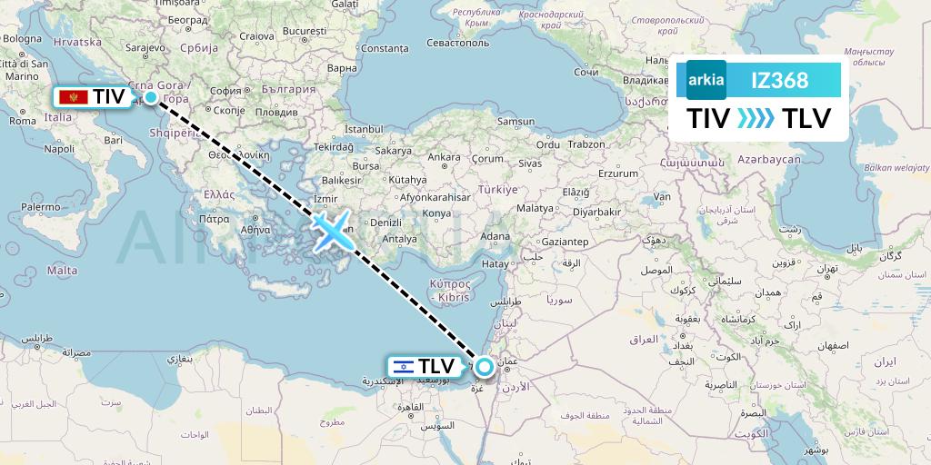 IZ368 Arkia Israeli Airlines Flight Map: Tivat to Tel Aviv
