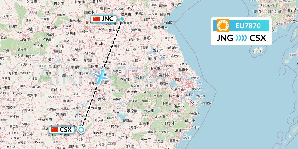 EU7870 Chengdu Airlines Flight Map: Jining to Changsha