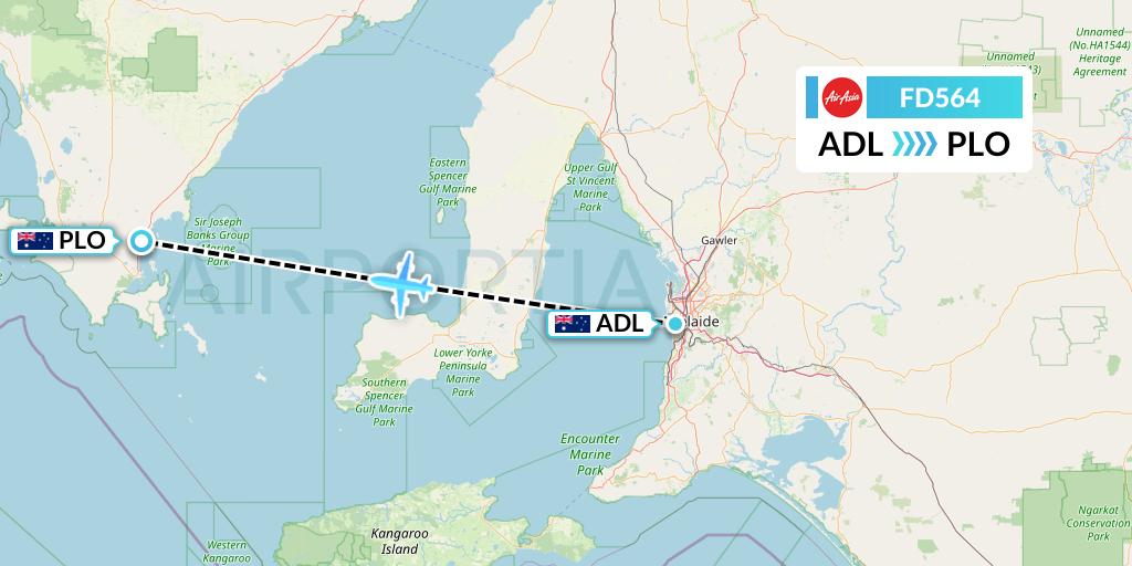FD564 Thai AirAsia Flight Map: Adelaide to Port Lincoln