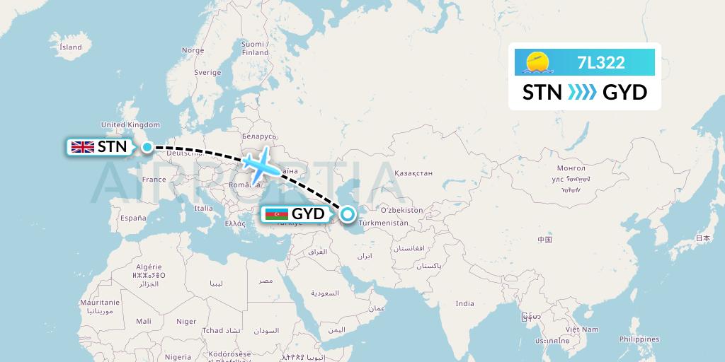 7L322 Silk Way West Airlines Flight Map: London to Baku