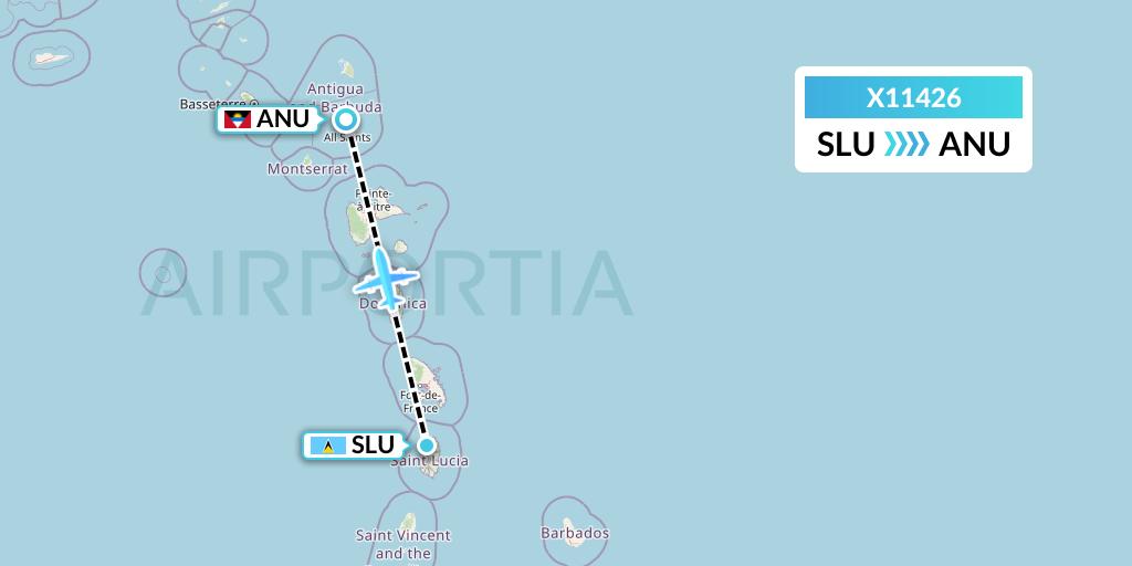 X11426 Nik Airways Flight Map: Castries to Antigua