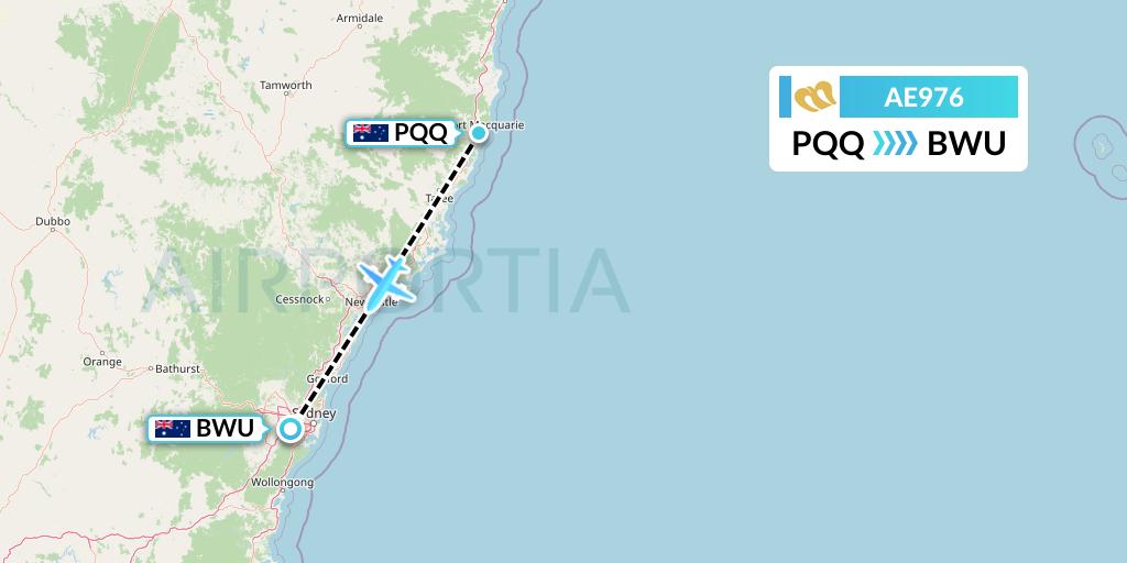 AE976 Mandarin Airlines Flight Map: Port Macquarie to Bankstown