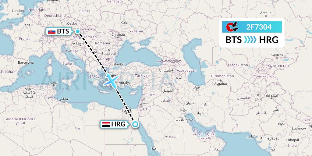 2F7304 twoFlex Taxi Aereo Flight Map: Bratislava to Hurghada