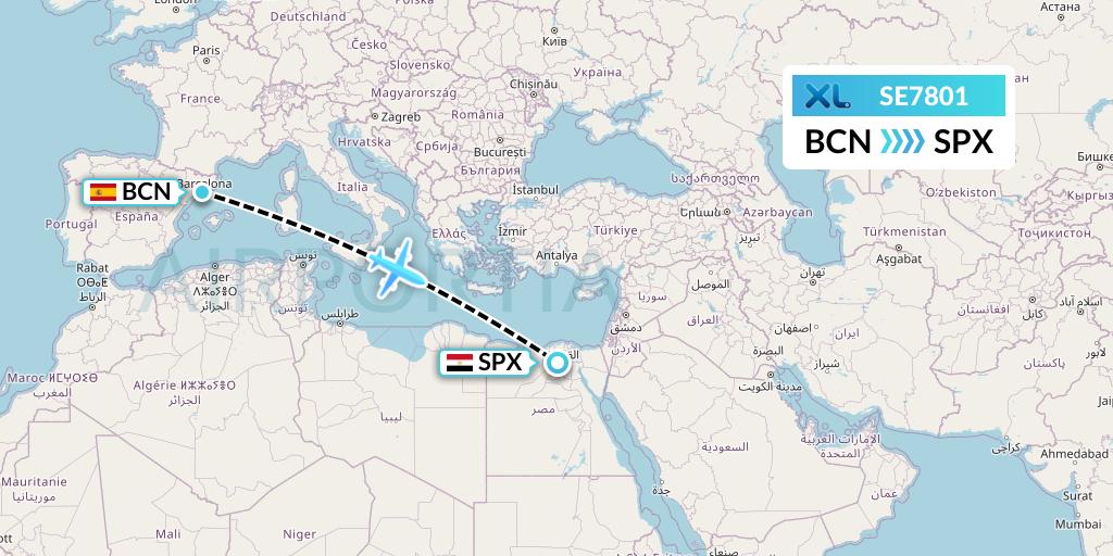 SE7801 XL Airways France Flight Map: Barcelona to Cairo