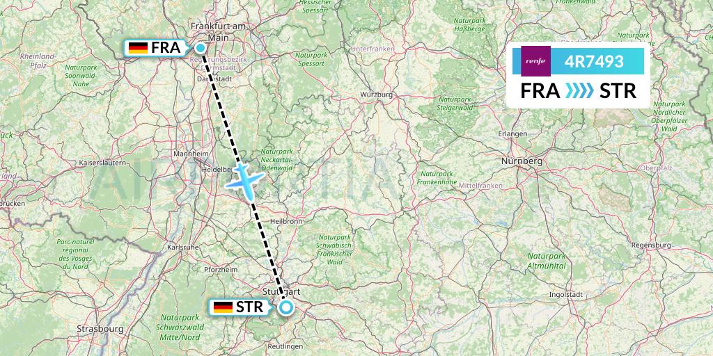 4R7493 Northern Thurderbird Air Flight Map: Frankfurt to Stuttgart