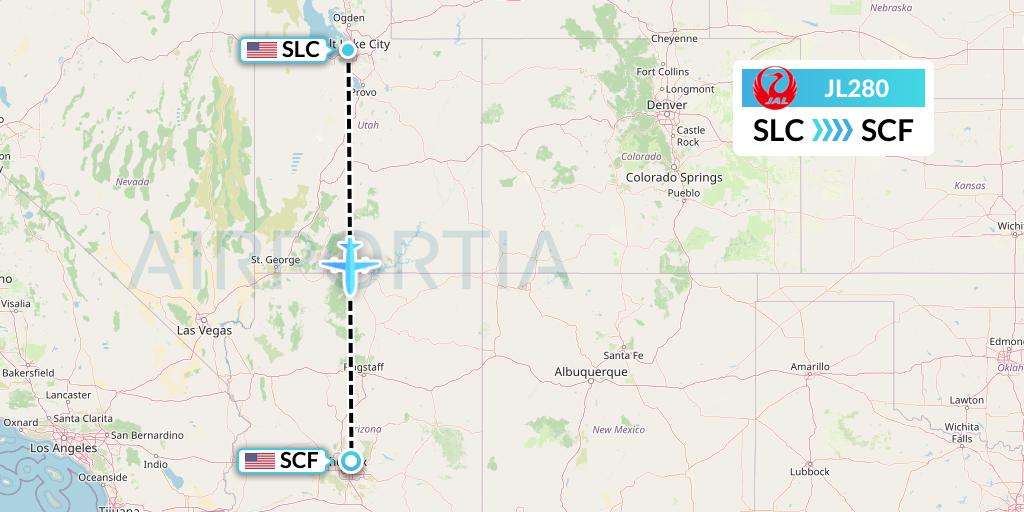 JL280 Japan Airlines Flight Map: Salt Lake City to Scottsdale