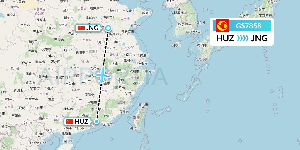 GS7858 Tianjin Airlines Flight Map: Huizhou to Jining