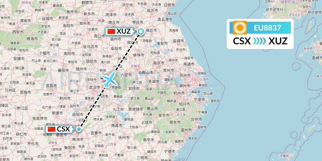EU8837 Chengdu Airlines Flight Map: Changsha to Xuzhou