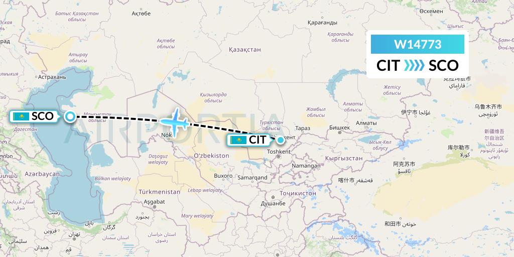 W14773 World Ticket Ltd Flight Map: Shymkent to Aktau