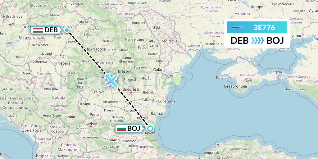 3E776 Air Choice One Flight Map: Debrecen to Burgas