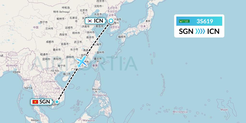 3S619 Air Antilles Express Flight Map: Ho Chi Minh City to Seoul