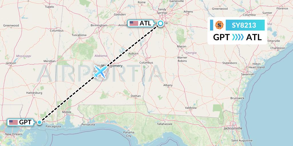 SY8213 Sun Country Airlines Flight Map: Gulfport to Atlanta