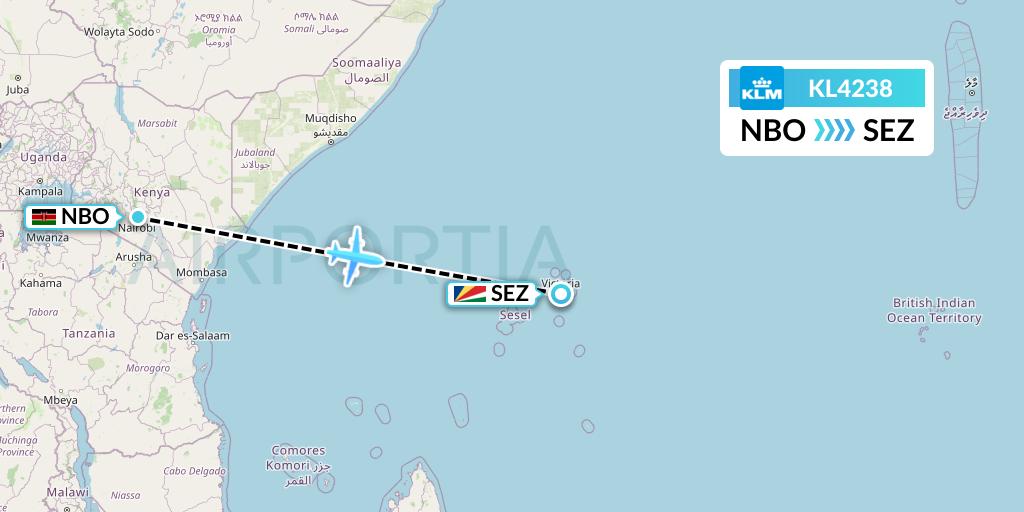 KL4238 KLM Flight Map: Nairobi to Victoria