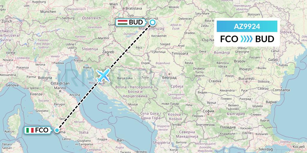 AZ9924 ITA Airways Flight Map: Rome to Budapest