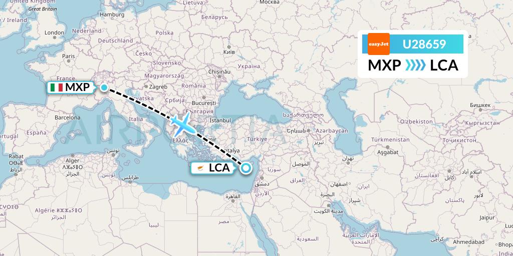 U28659 EasyJet Flight Map: Milan to Larnaca