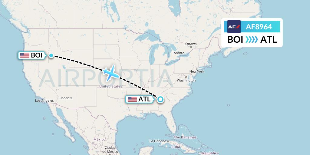 AF8964 Air France Flight Map: Boise to Atlanta
