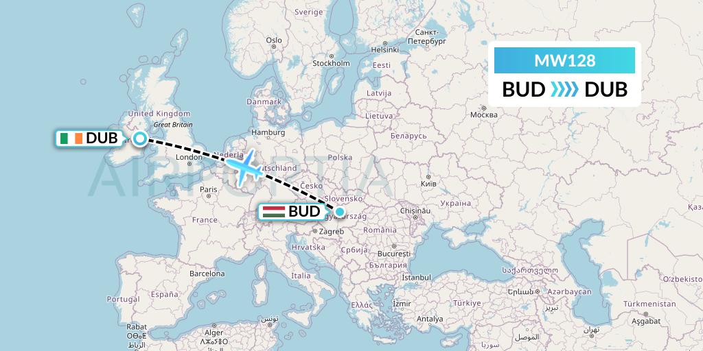 MW128 Mokulele Flight Service Flight Map: Budapest to Dublin