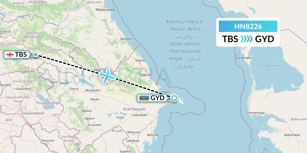 HN8226 Uab Heston Airlines Jsc Heston Airl Flight Map: Tbilisi to Baku