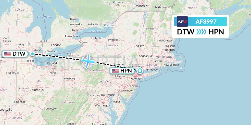 AF8997 Air France Flight Map: Detroit to White Plains