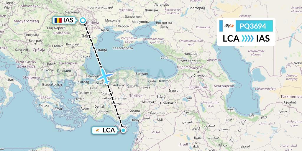 PQ3694 SkyUp Airlines Flight Map: Larnaca to Iasi