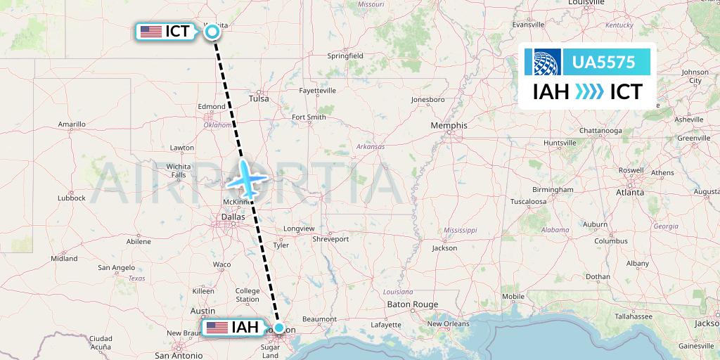 UA5575 United Airlines Flight Map: Houston to Wichita