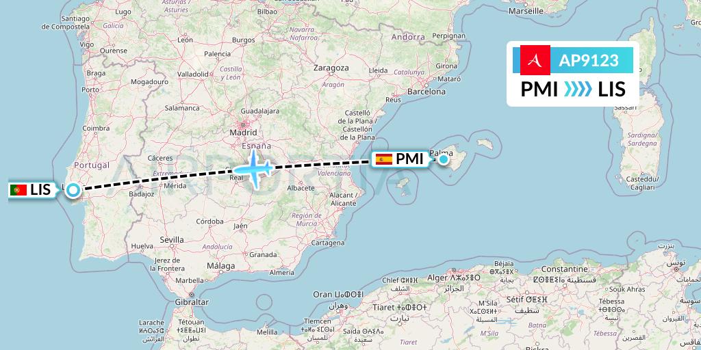 AP9123 AlbaStar Flight Map: Palma de Mallorca to Lisbon