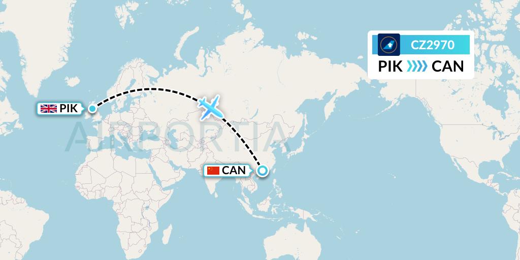 CZ2970 China Southern Airlines Flight Map: Prestwick to Guangzhou