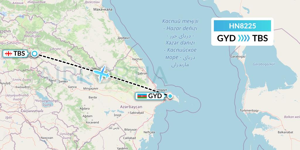HN8225 Uab Heston Airlines Jsc Heston Airl Flight Map: Baku to Tbilisi