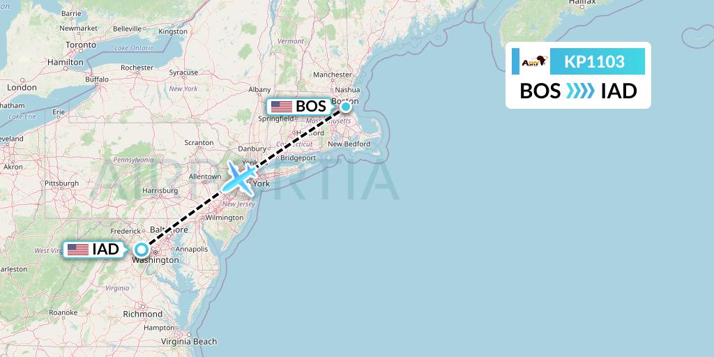 KP1103 ASKY Flight Map: Boston to Washington