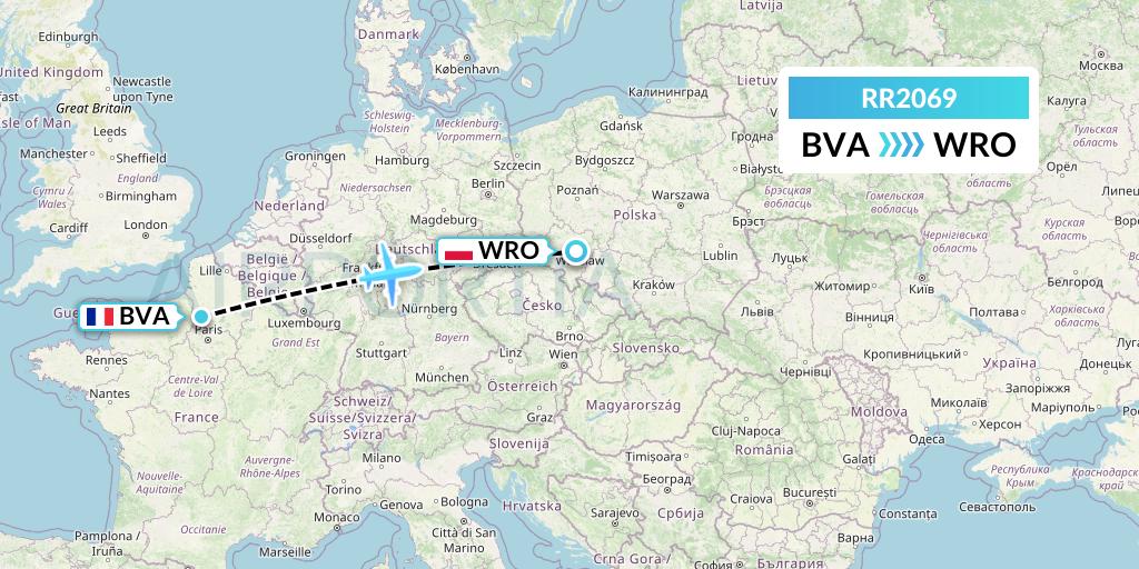 RR2069 Royal Air Force Flight Map: Paris to Wroclaw