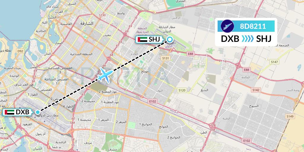8D8211 FitsAir Flight Map: Dubai to Sharjah