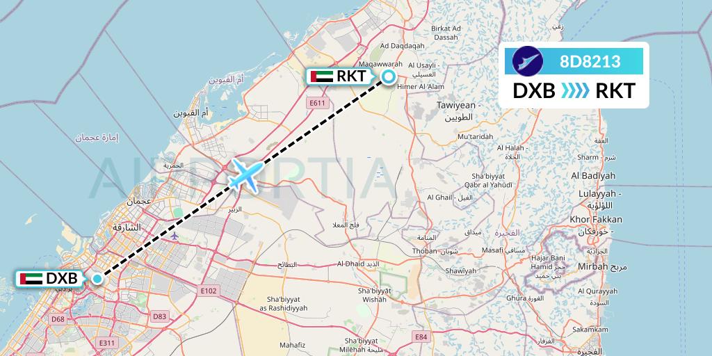 8D8213 FitsAir Flight Map: Dubai to Ra'sal-Khaymah