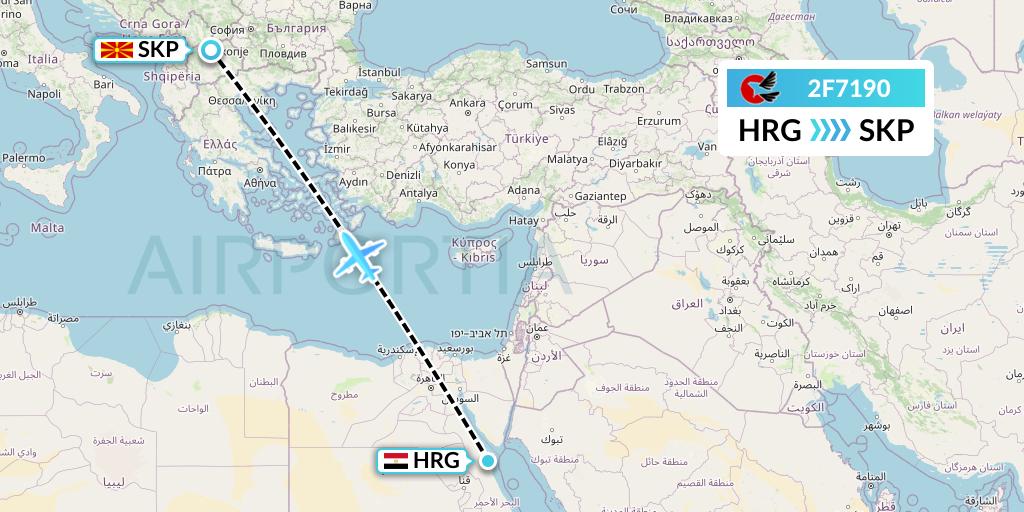 2F7190 twoFlex Taxi Aereo Flight Map: Hurghada to Skopje