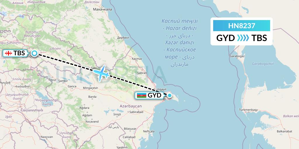 HN8237 Uab Heston Airlines Jsc Heston Airl Flight Map: Baku to Tbilisi