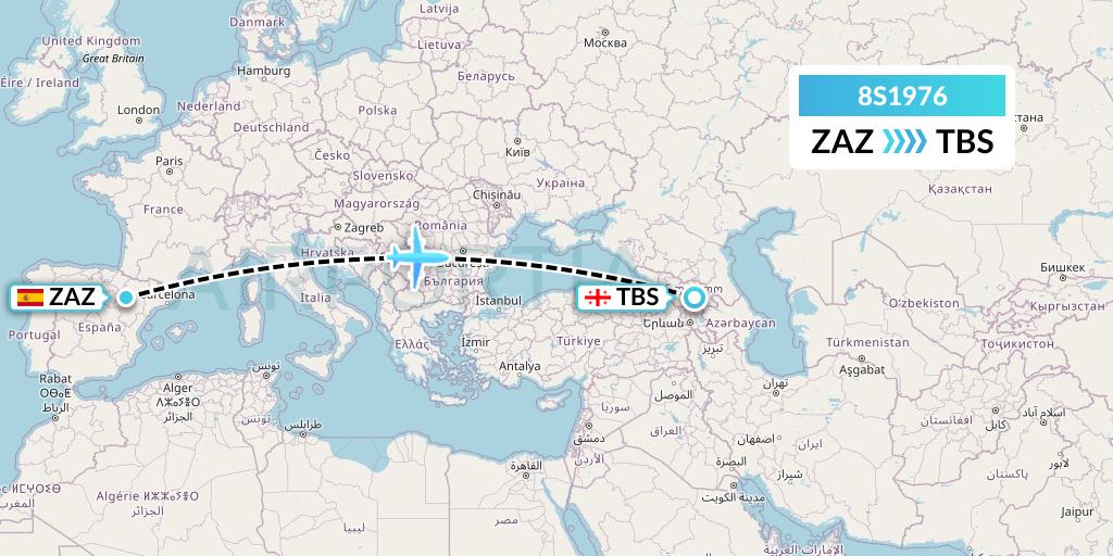 8S1976 Shun Tak-China Travel Ship Mgmt. Ltd. Flight Map: Zaragoza to Tbilisi
