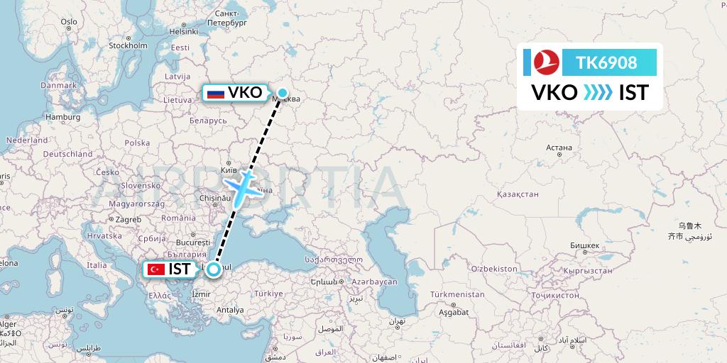 TK6908 Turkish Airlines Flight Map: Moscow to Istanbul