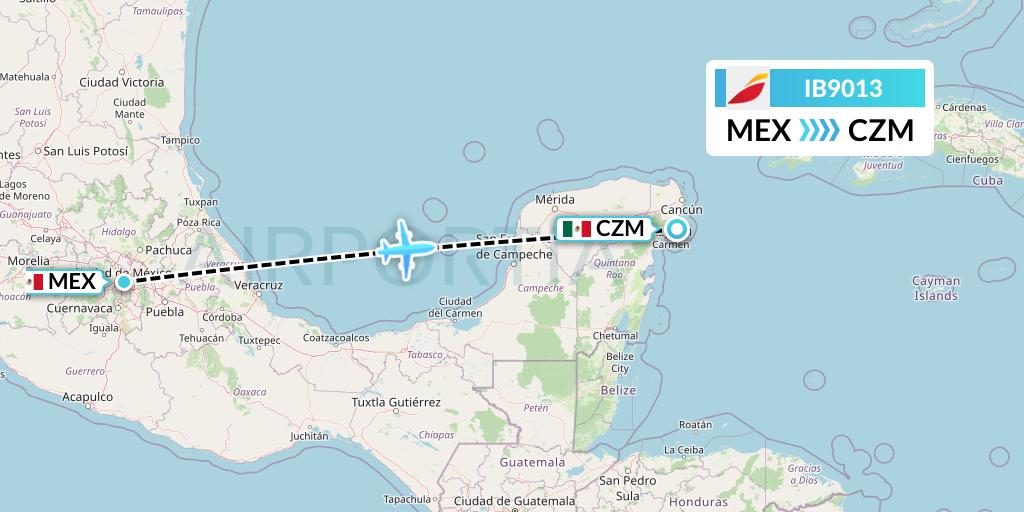 IB9013 Iberia Flight Map: Mexico City to Cozumel