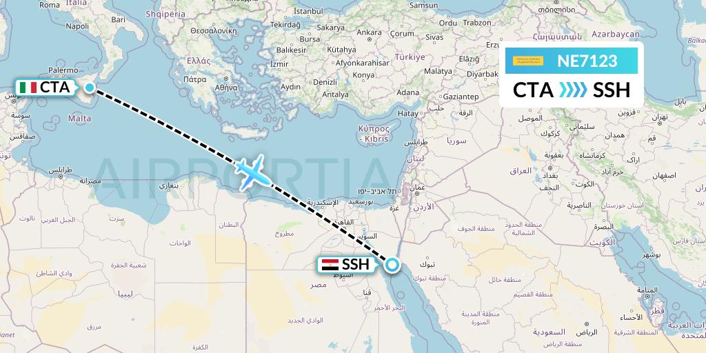 NE7123 Nesma Airlines Flight Map: Catania to Sharm el-Sheikh